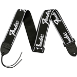 Fender 0990671000 Running Logo Guitar Strap - Black/White Logo - 2"