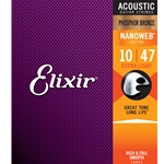 16002 Elixir® Strings Phosphor Bronze Acoustic Guitar Strings w NANOWEB® Coating, Extra Light (.010-.047)