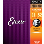 Elixir 16027 Phosphor Bronze Acoustic Guitar Strings w/NANOWEB® Coating, Custom Light (.011-.052)