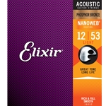 Elixir 16052 Phosphor Bronze Acoustic Guitar Strings w/NANOWEB® Coating, Light (.012-.053)