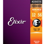 Elixir 16077 Phosphor Bronze Acoustic Guitar Strings w/NANOWEB® Coating, Light/Medium (.012-.056)