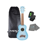 Kala MK-SD/LBLBURST Makala Light Blue Burst Dolphin Soprano Ukulele w/ Tote Bag