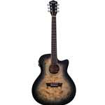 Washburn DFBACEB-U Deep Forest Burl Grand Auditorium Acoustic Electric Guitar. Black Fade