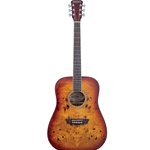 Washburn DFBDA-U Deep Forest Burl Dreadnought Acoustic Electric Guitar. Amber Fade