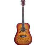 Washburn DFBDA-U Deep Forest Burl Dreadnought Acoustic Electric Guitar. Amber Fade