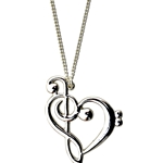 AM Gifts  MUNK1 G-Clef and Bass Clef Heart Silver Necklace