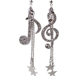 AM Gifts  ER437B Note/Clef with Stars Mismatched Earrings-Silver
