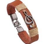 AM Gifts  MUBR1 Tan/ Silver G-Clef Leather Bracelet