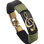 AM Gifts  MUBR2 Black/Green/Gold Colored G-Clef Leather Bracelet