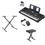 NW Music PSRE473PKG 61-Key Portable Keyboard with Sustain Pedal, X-Stand & Bench