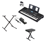 NW Music PSRE473PKGDLX 61-Key Portable Keyboard with Deluxe Pedal, X-Stand & Bench