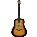Washburn WSHAGPAKQTTB-U Dreadnought Acoustic Guitar Pack w/Bag, Vintage Tobacco Burst