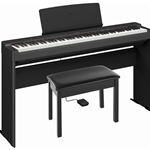 Yamaha P225BLB 88-Note, Weighted Action Digital Piano Bundle w/ Furniture Stand and 4-Legged  Bench