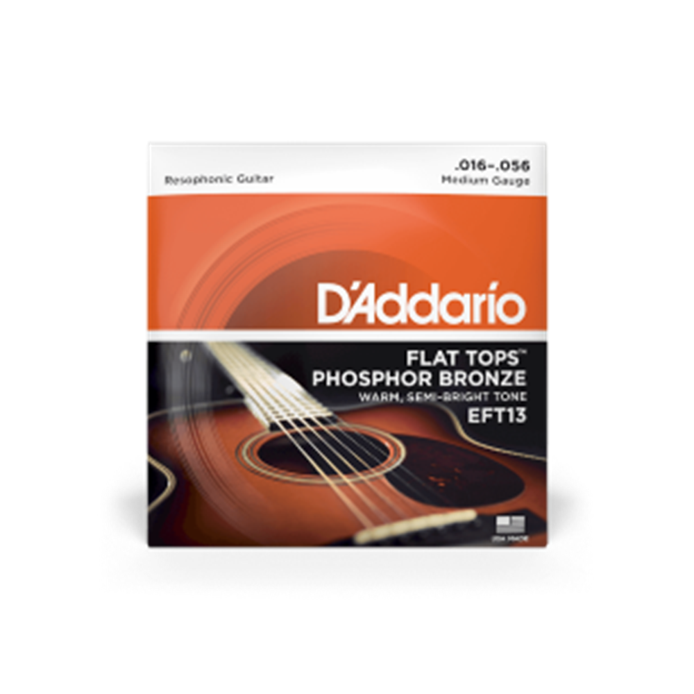 D'Addario EFT13 Medium Resophonic, Flat Tops Phosphor Bronze Acoustic Guitar Strings 16-56