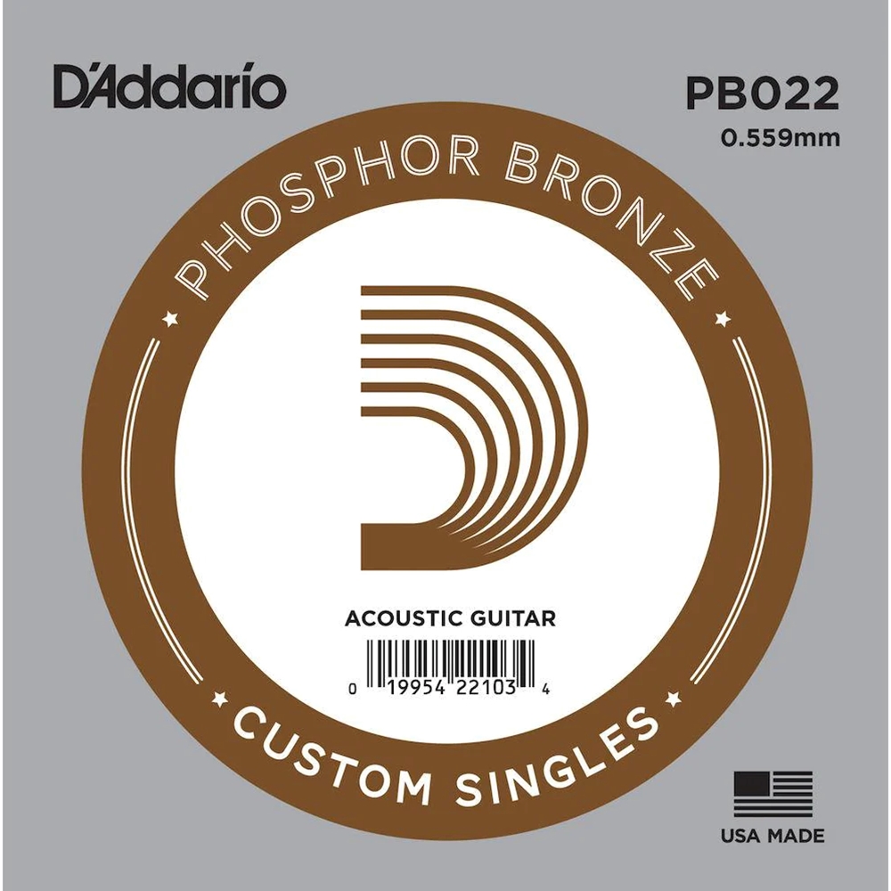 D'Addario PB022 Phosphor Bronze WoundAcoustic Guitar Single String, .022