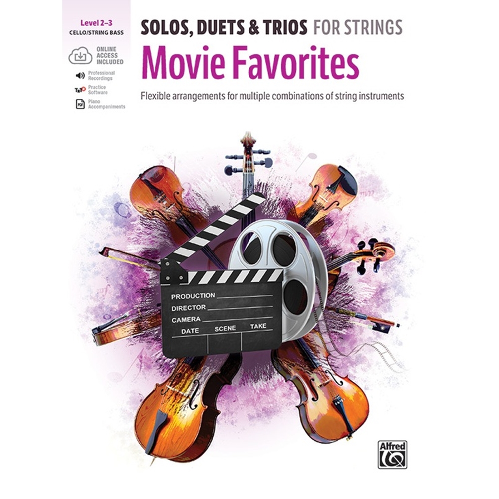 Cello Bass Solos, Duets & Trios For Strings: Movie Favorites Book & Online Audio/Software/PDF