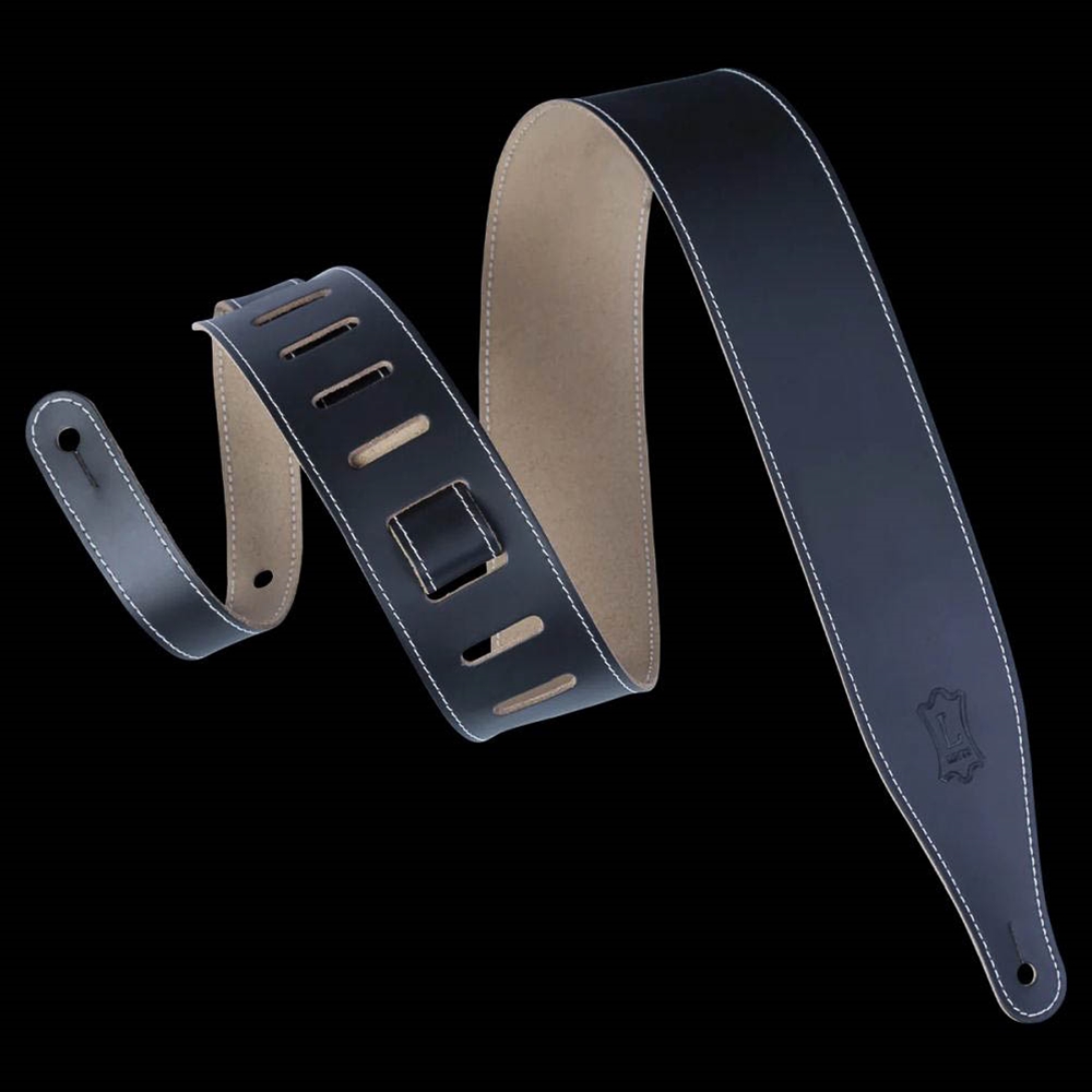 Levy's Leathers DM17-BLK 2 1/2" Wide Black Top Grain Leather Guitar Strap With Decorative Contrast Stitch