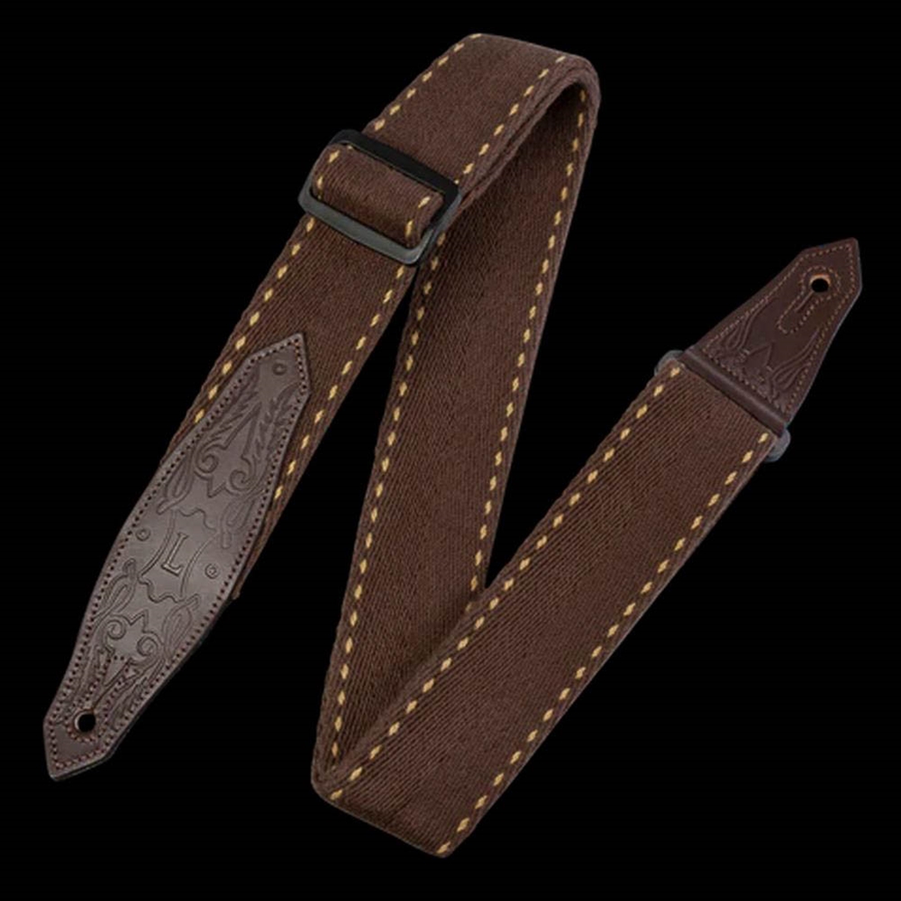 Levy's Leathers MSSC80-BRN 2" Woven Cotton Guitar Strap With Tooled Leather Ends, Brown