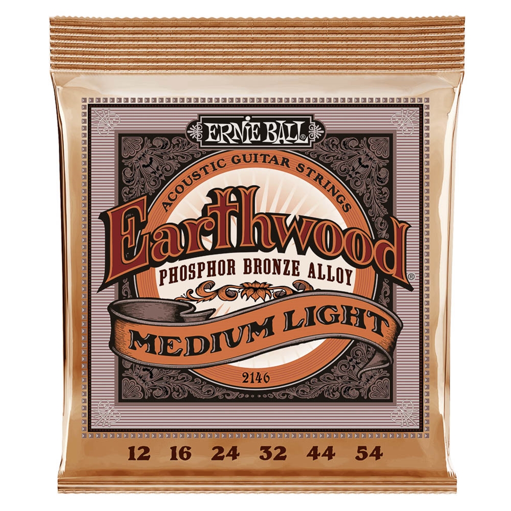 Ernie Ball 2146 Earthwood Phosphor Bronze Acoustic Guitar Strings 12-54 Medium Light