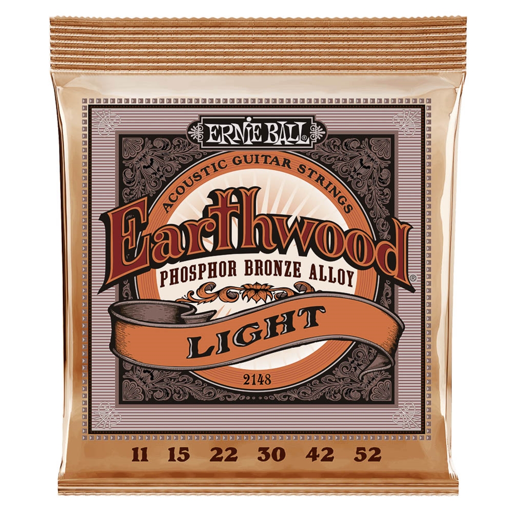 Ernie Ball 2148 Earthwood Phosphor Bronze Acoustic Guitar Strings 11-52 Light