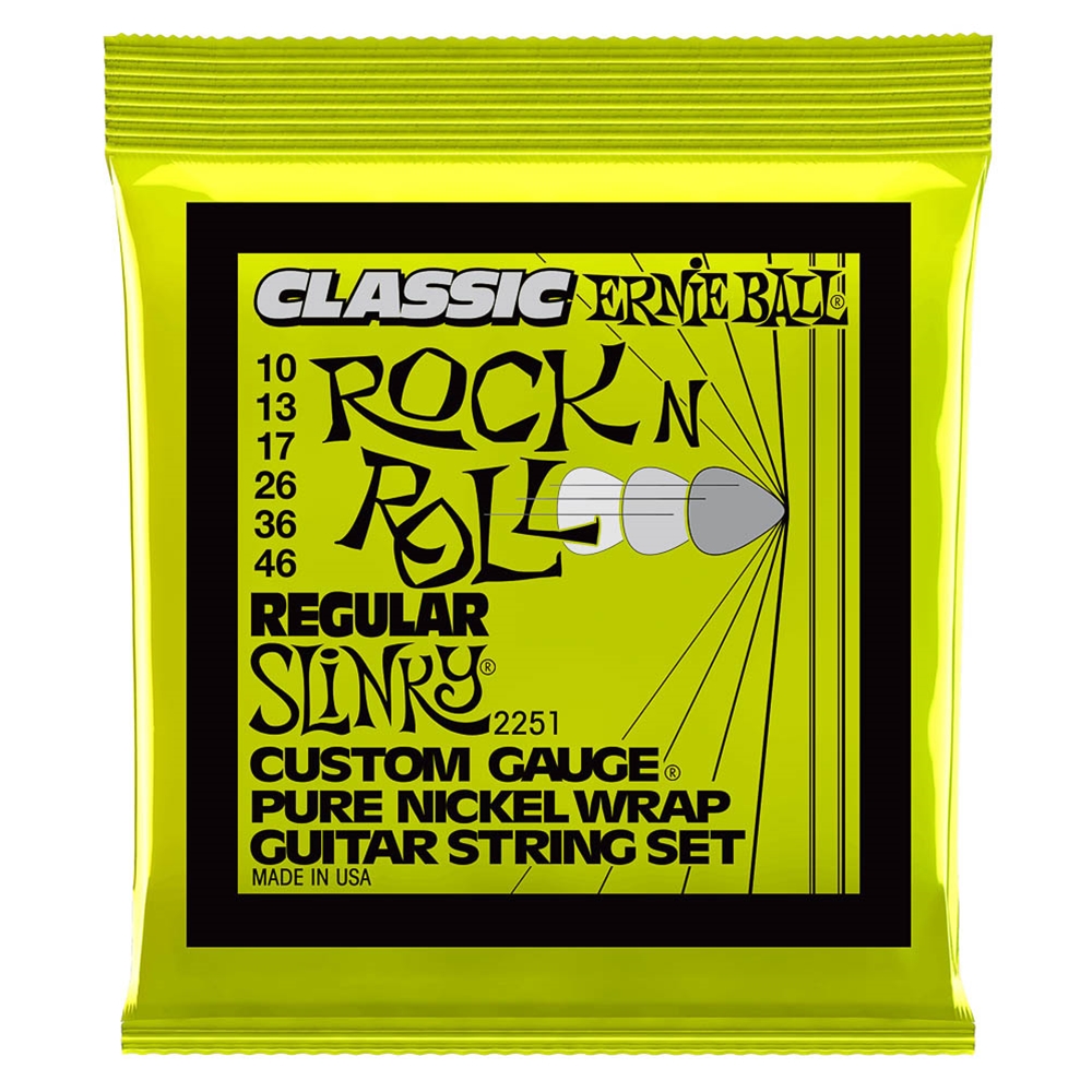 Ernie Ball 2251 Regular Slinky Classic Rock N Roll Pure Nickel Wrap Electric Guitar Strings 10-46