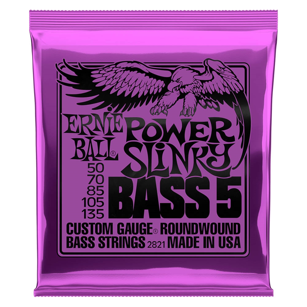 Ernie Ball 2821 5-String Power Slinky Nickel Wound Electric Bass Strings 50-135