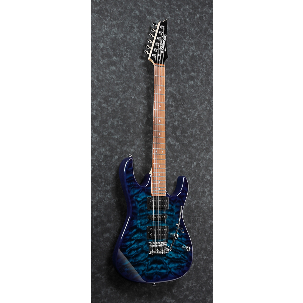 Ibanez GRX70QATBB GRX Electric Guitar - Transparent Quilted Blue