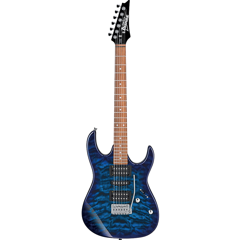 Ibanez GRX70QATBB GRX Electric Guitar, Transparent Quilted Blue