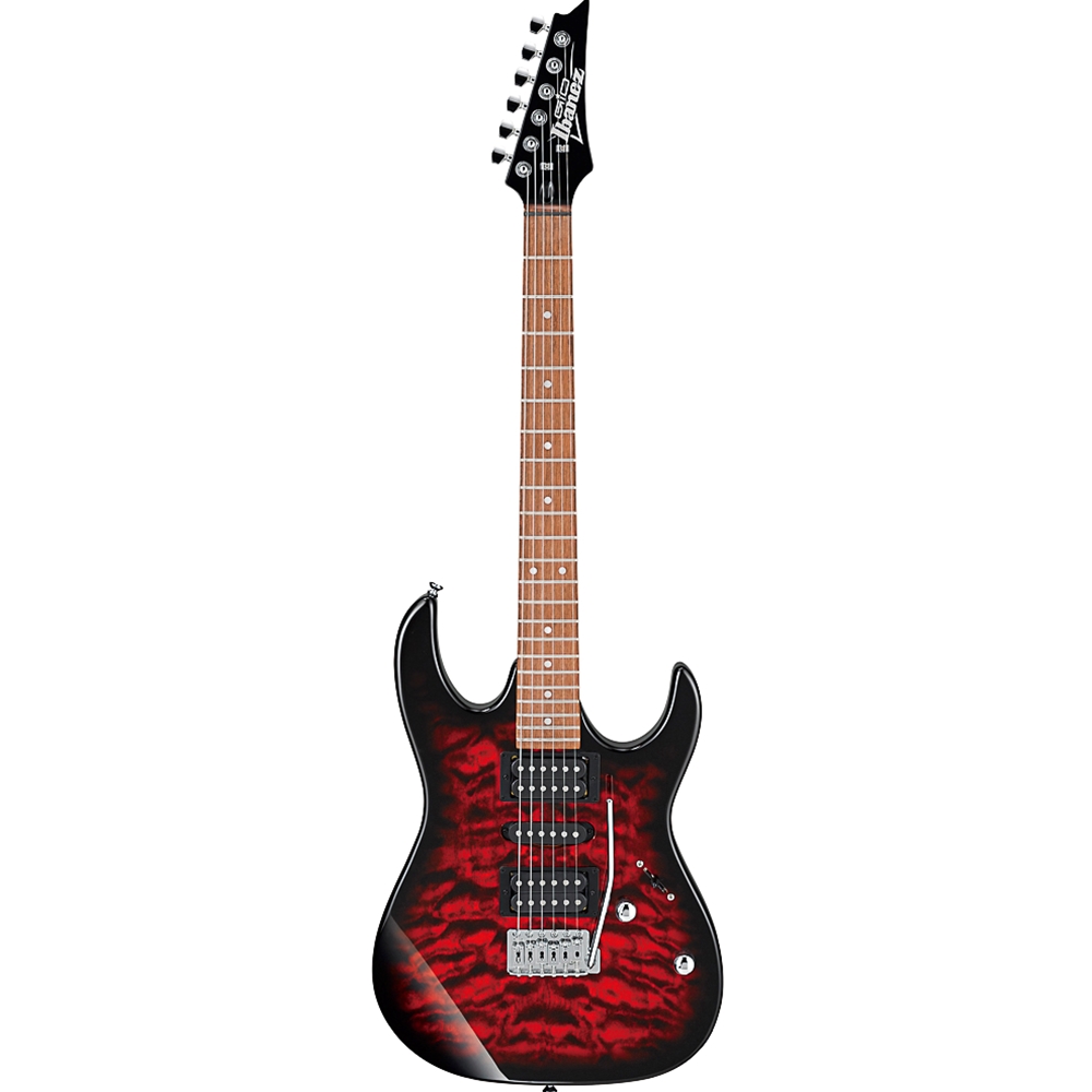 Ibanez GRX70QATRB GRX Electric Guitar, Transparent Red Quilted Maple