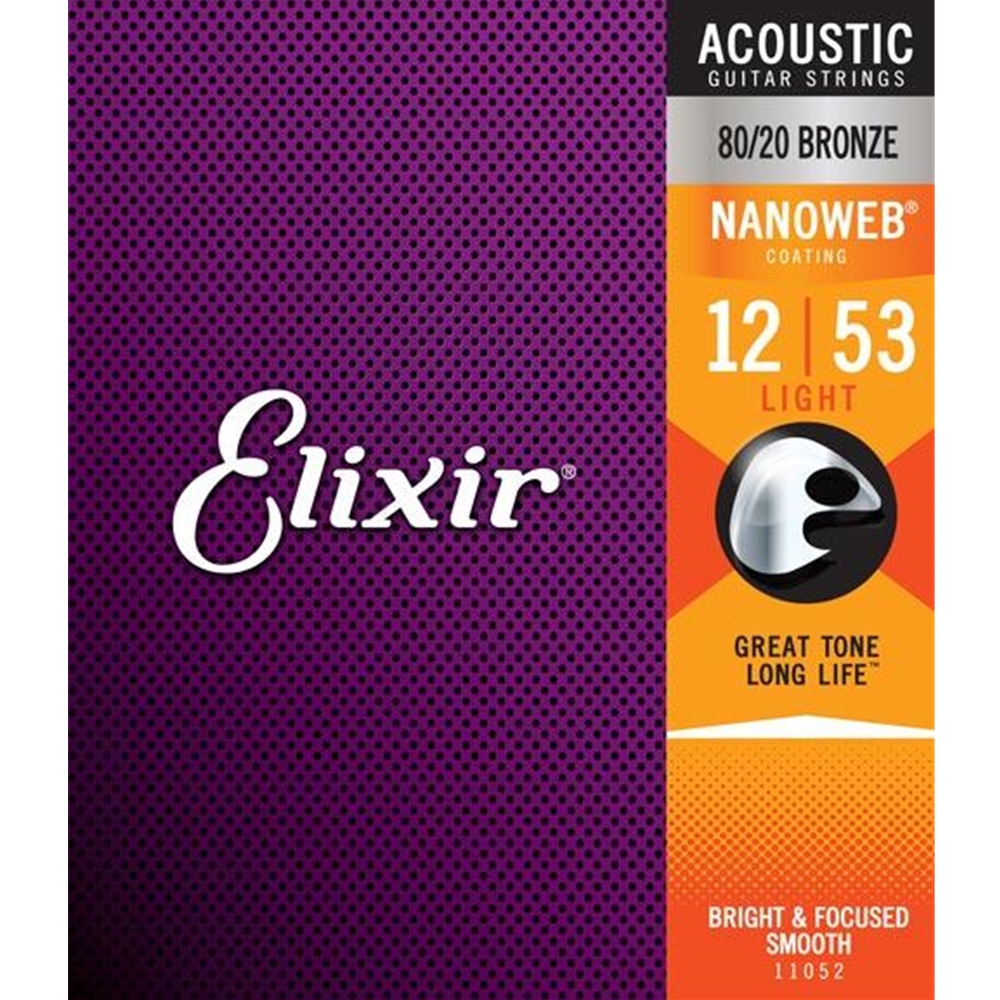 11002 Elixir® Strings 80/20 Bronze Acoustic Guitar Strings w NANOWEB® Coating, Extra Light (.010-.047)