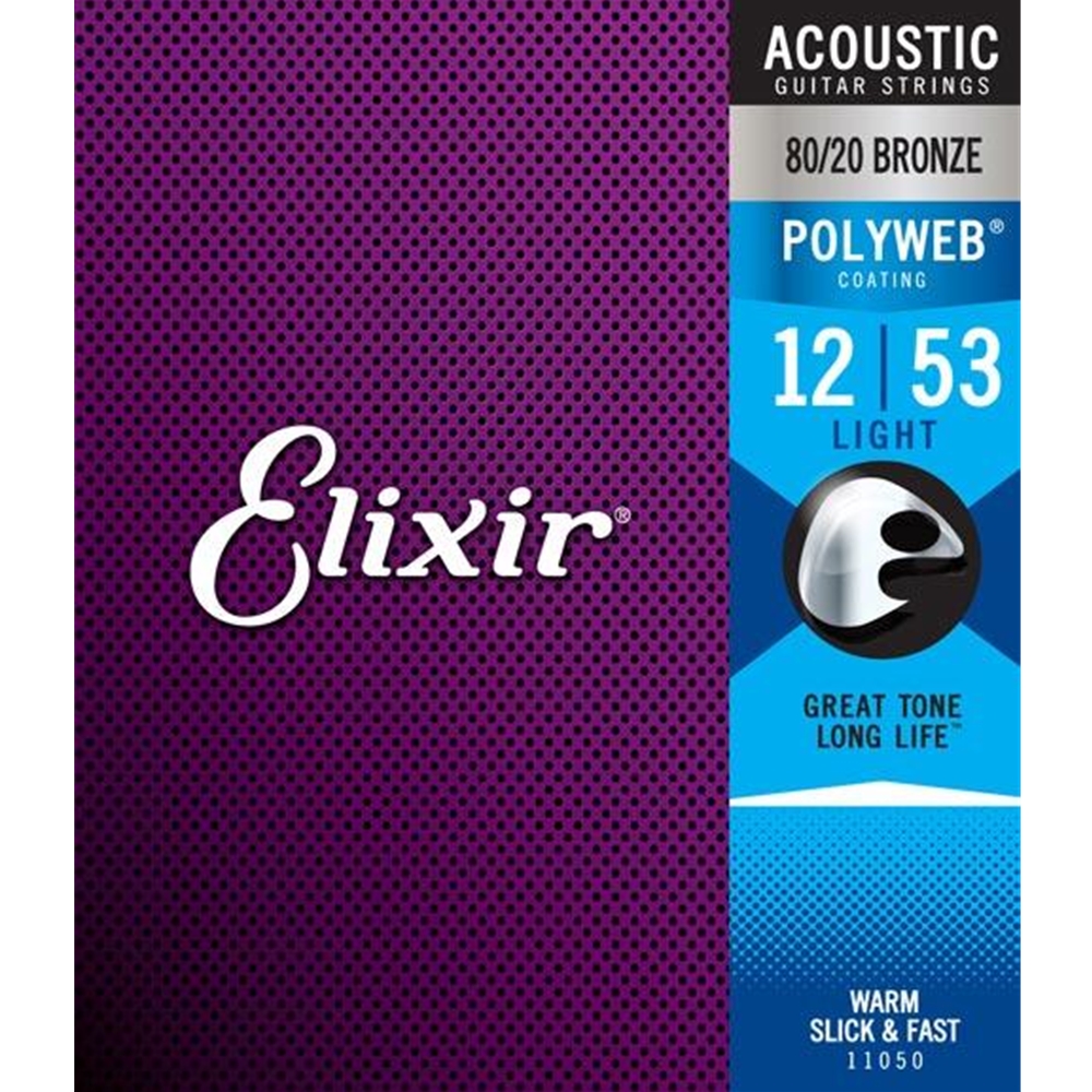 11050 Elixir® Strings 80/20 Bronze Acoustic Guitar Strings w POLYWEB® Coating, Light (.012-.053)