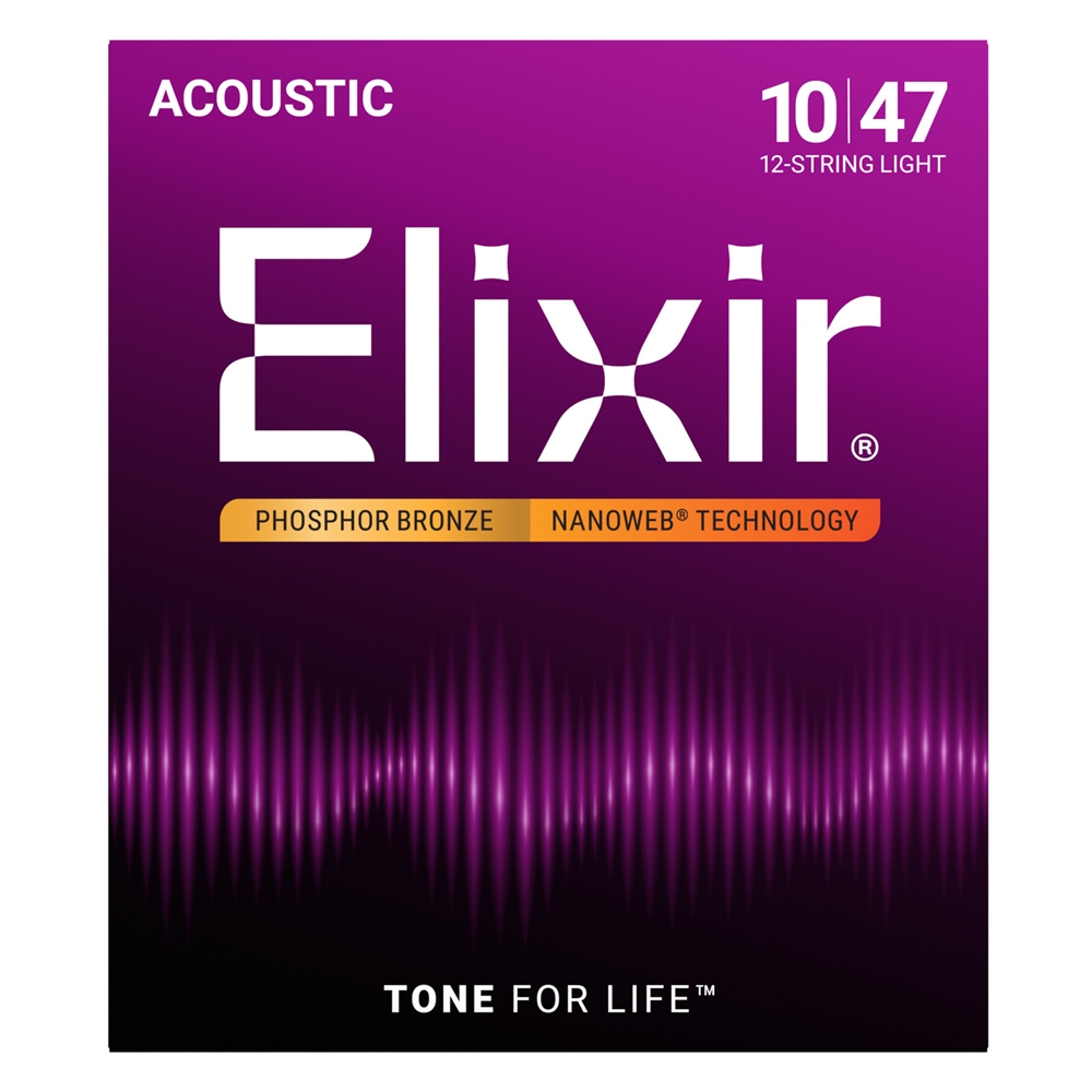 Elixir 16152 12-String Phosphor Bronze Acoustic Guitar Strings w/NANOWEB® Coating, Light (.010-.047)