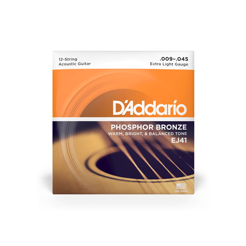 D'Addario EJ41 12 String Phosphor Bronze Guitar String Set, Extra Light 9-45