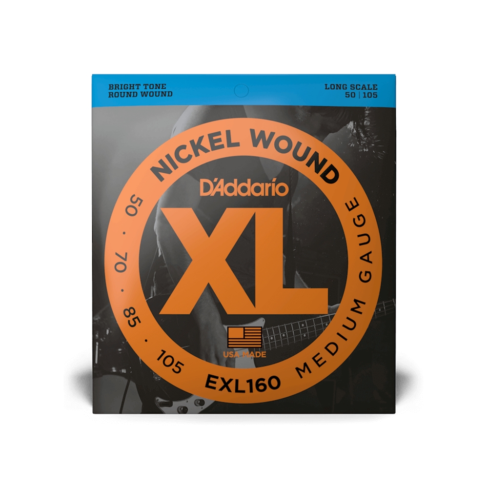D'Addario EXL160 Nickel Wound Bass Guitar String, Medium, 50-105, Long Scale -