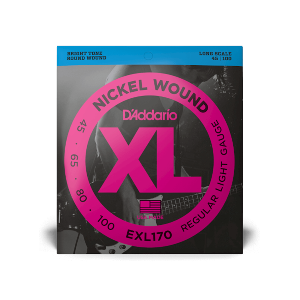 D'Addario EXL170 4-String Nickel Wound Electric Bass Guitar String Set, Long Scale XL, 45-100 Regular Light