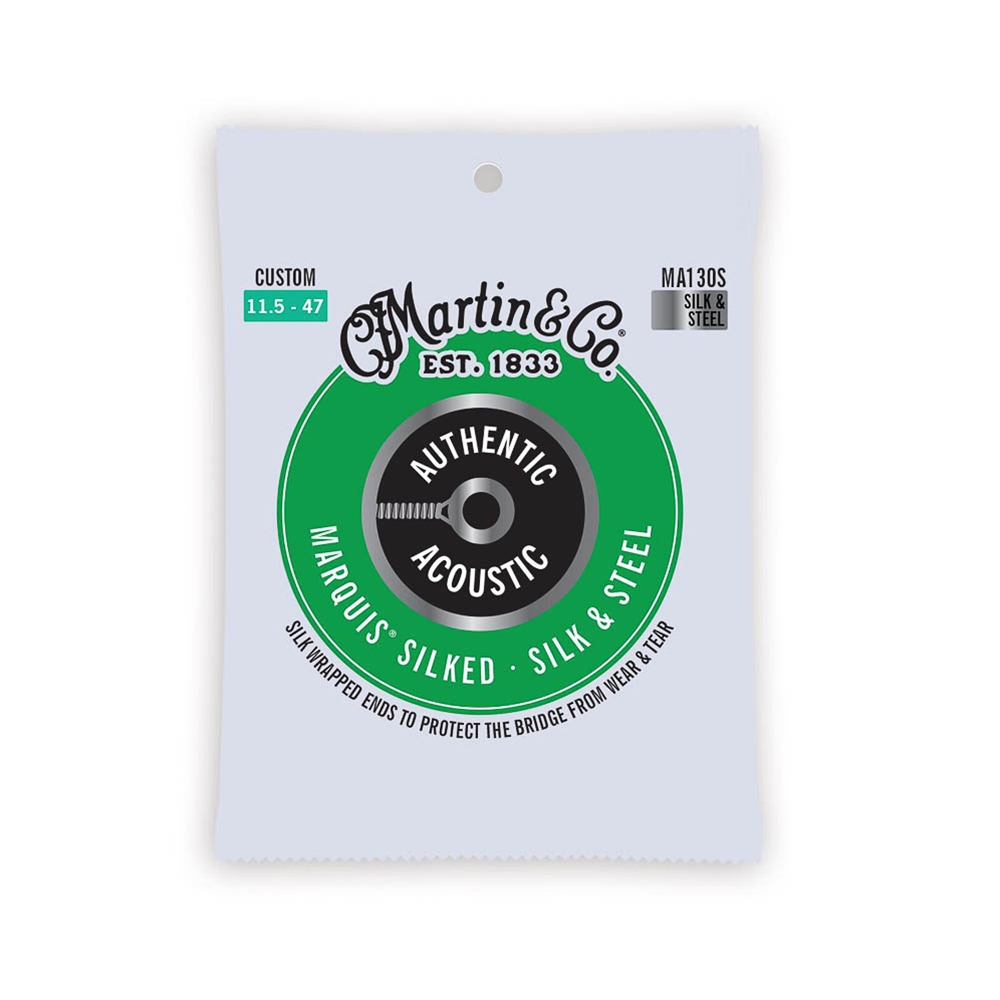 Martin MA130S Authentic Silked Guitar String Set, Silk & Steel Folk, Custom Light, 11.5- 47