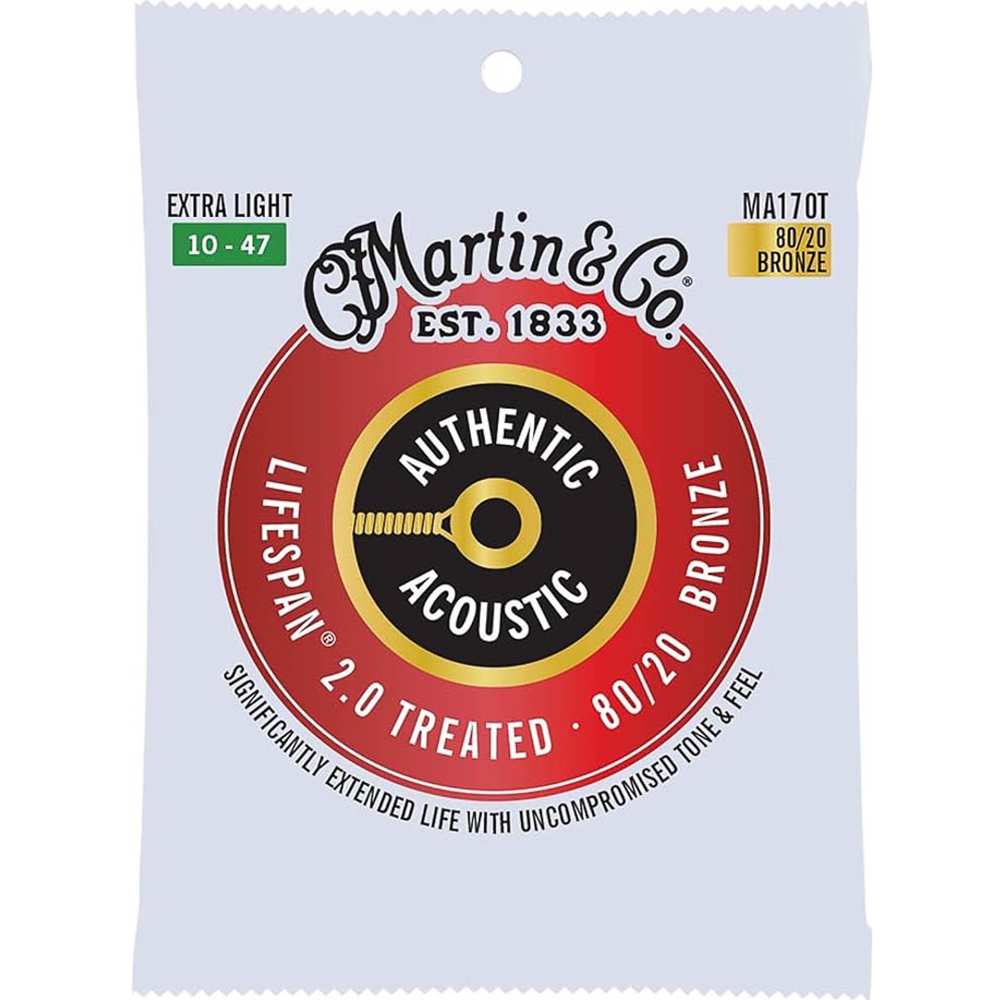 Martin MA170T Authentic Treated Guitar String Set, Extra Light, 80/20