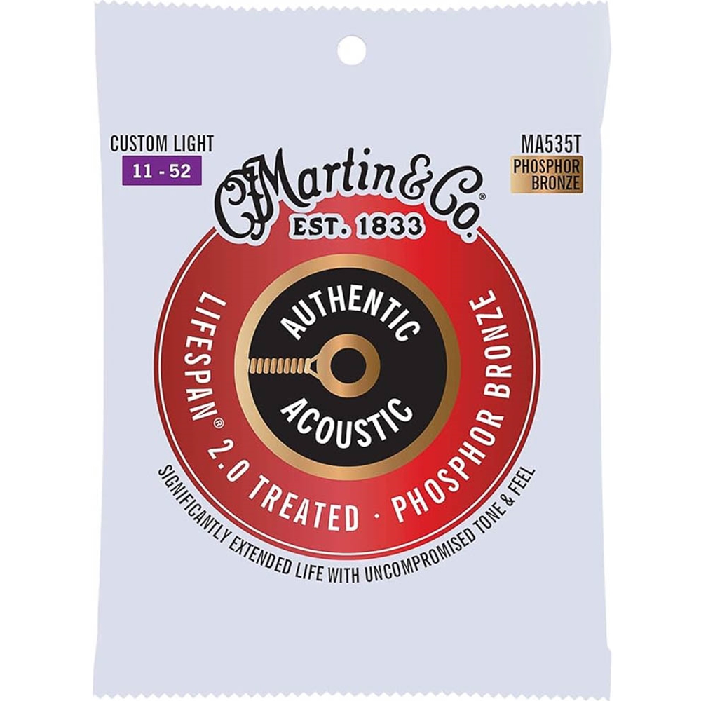 Martin MA535T Authentic Treated Guitar String Set, Custom Light, 92/8