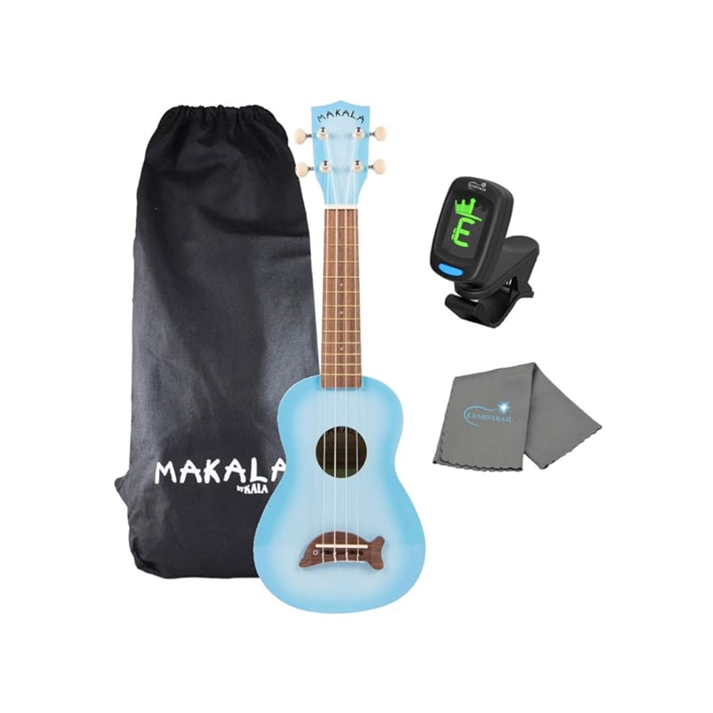 Kala MK-SD/LBLBURST Makala Light Blue Burst Dolphin Soprano Ukulele w/ Tote Bag