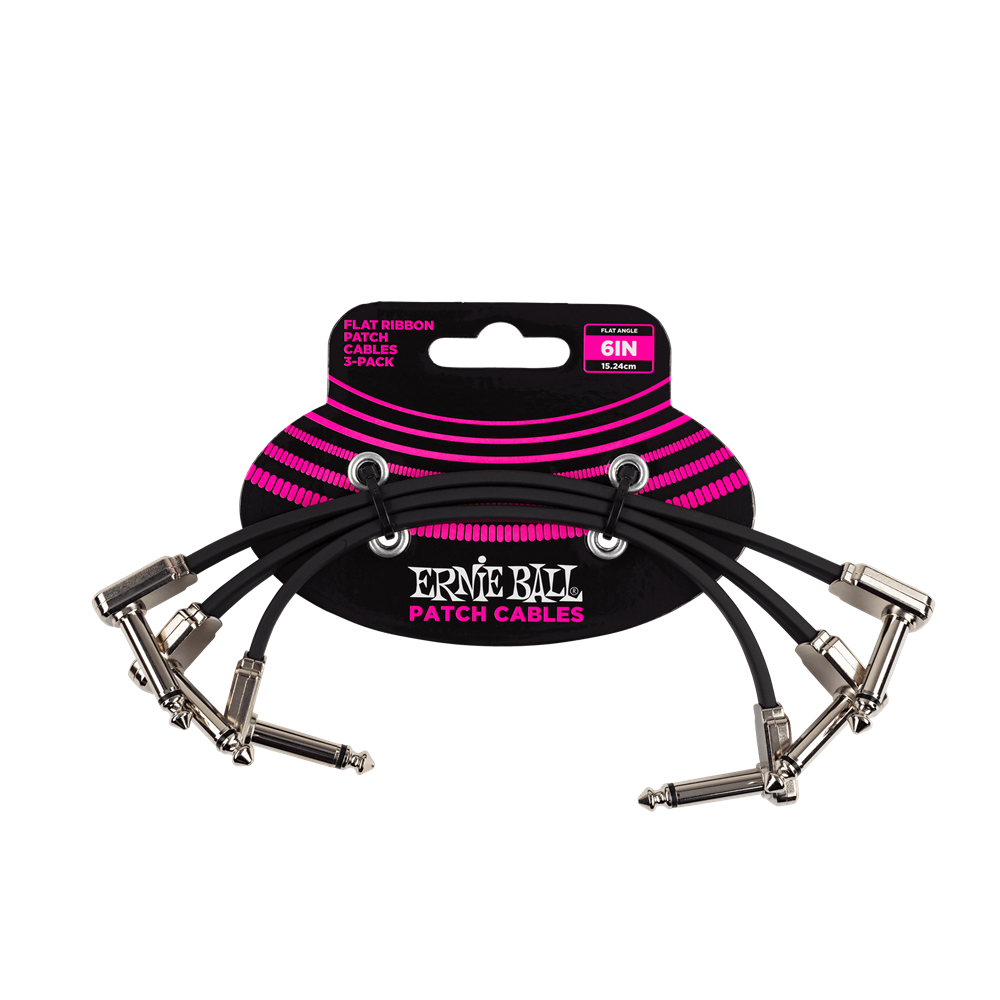 Ernie Ball P06221 6" Flat Ribbon Patch Cable 3-Pack, Black