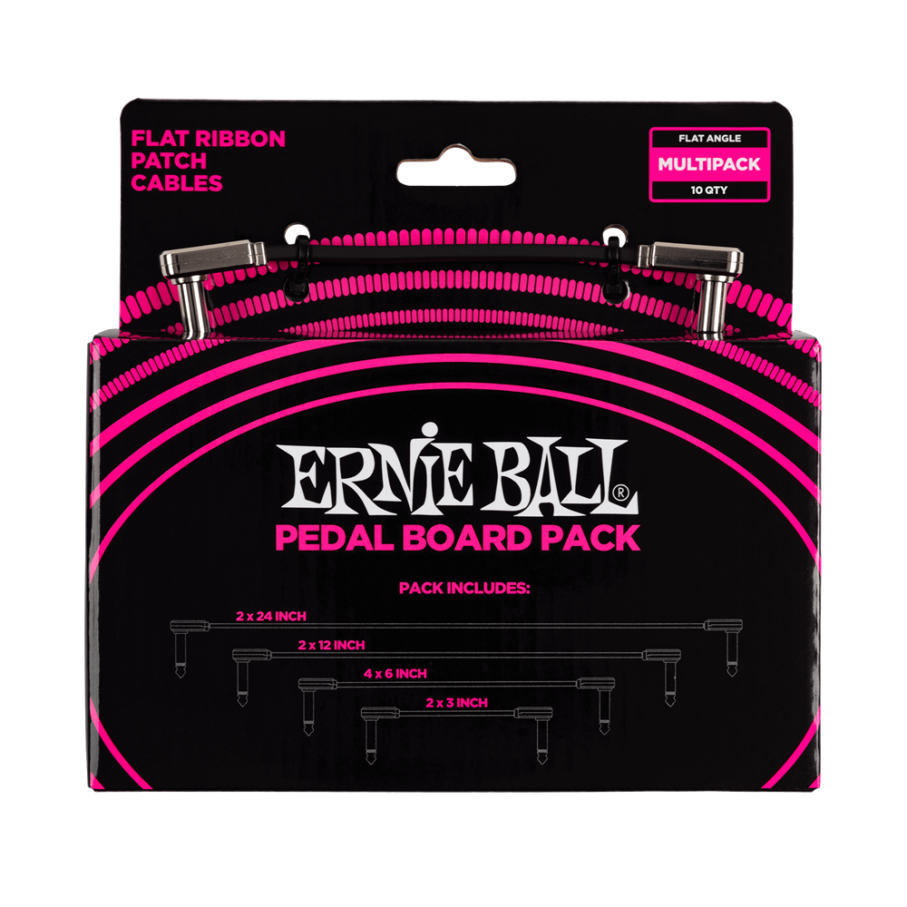 Ernie Ball P06224 Flat Ribbon Patch Cables Pedalboard Multi-Pack - Black