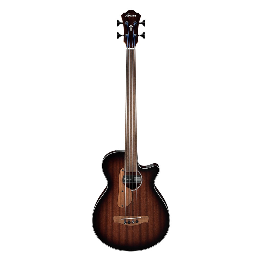 Ibanez AEGB24FEMHS Fretless 4-String Acoustic - Electric Bass Guitar, Mahogany Sunburst High Gloss