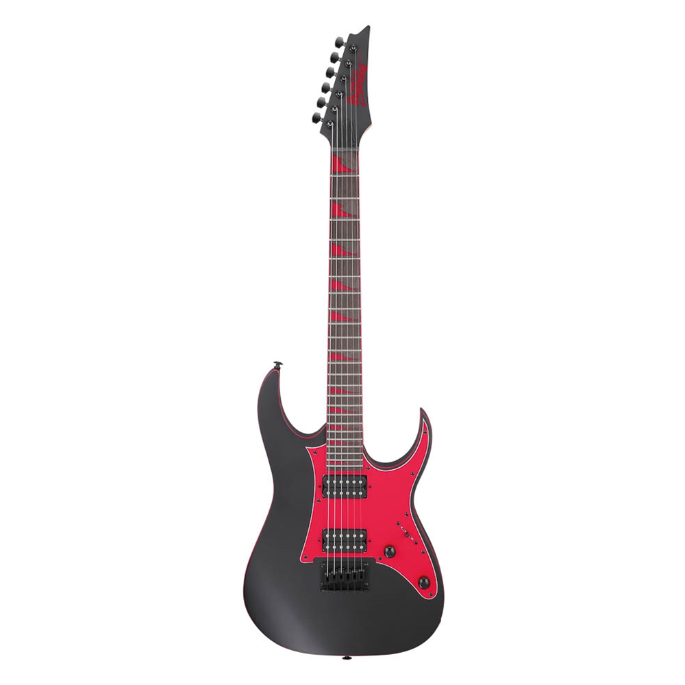 Ibanez GRG131DXBKF GIO Electric Guitar, Black Flat, Red Pickguard
