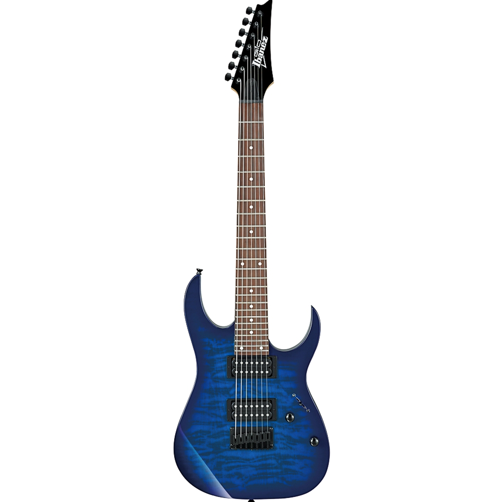 Ibanez GRG7221QATBB GIO 7-String Electric Guitar, Transparent Blue Burst