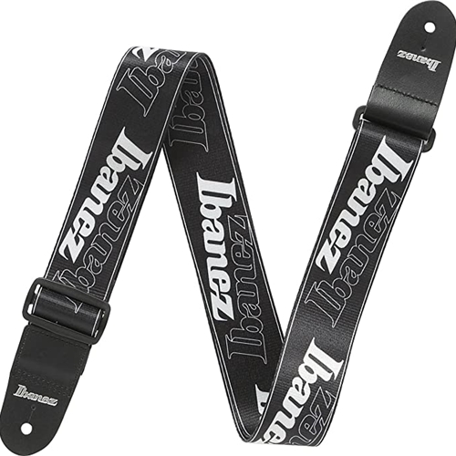 Ibanez GSD50P6 Logo White on Black Guitar Strap