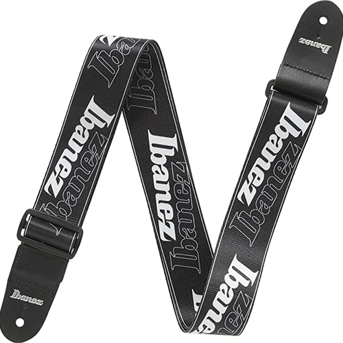 GSD50P6 Ibanez Logo White on Black Guitar Strap