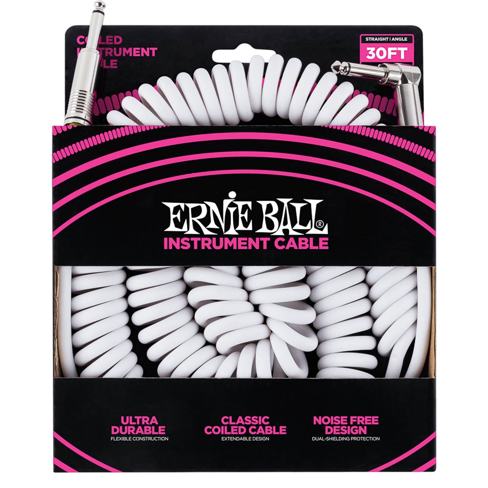 Ernie Ball P06045 Ultraflex 30' Coiled Instrument Cable - White