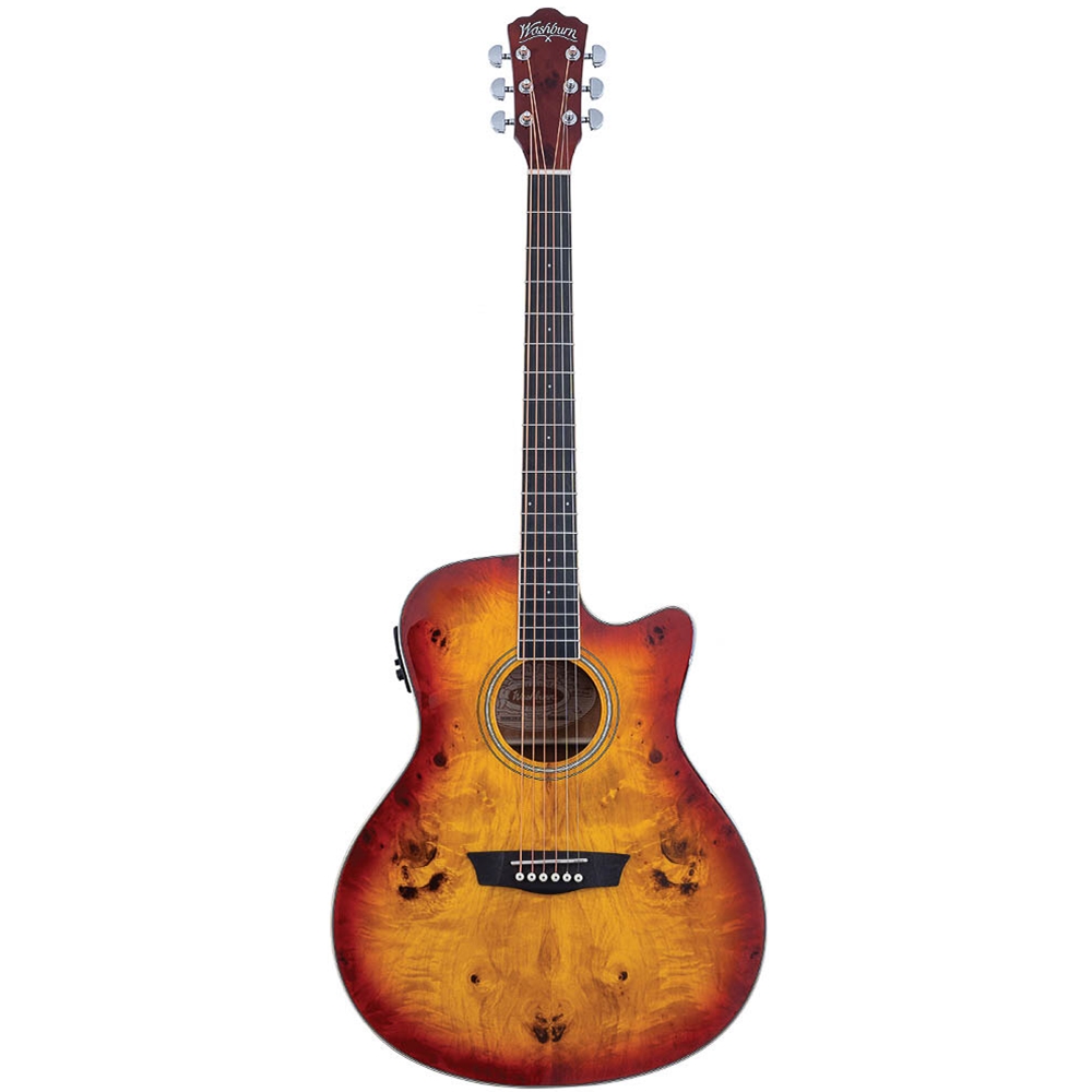 Washburn DFBACEA-U Deep Forest Burl Grand Auditorium Acoustic Electric Guitar, Amber Fade