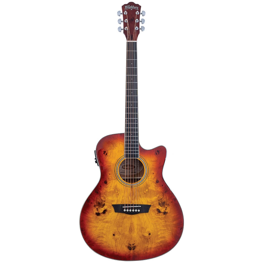 Washburn DFBACEA-U Deep Forest Burl Grand Auditorium Acoustic Electric Guitar. Amber Fade