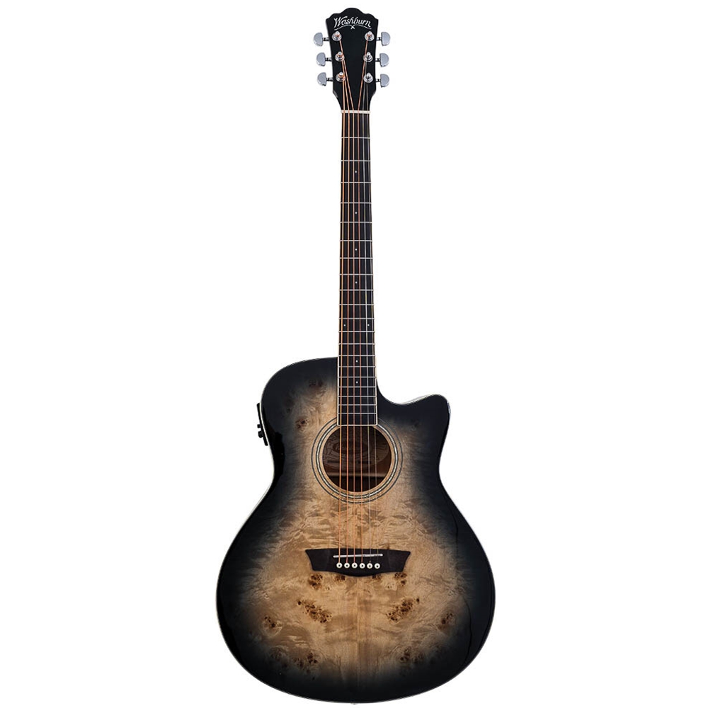 Washburn DFBACEB-U Deep Forest Burl Grand Auditorium Acoustic Electric Guitar, Black Fade